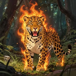 leopard in the middle of the woods, burning with passion and hatred, ( artstation, style of jesper ejsing, by rhads, makoto shinkai and lois van baarle, ilya kuvshinov, rossdraws )