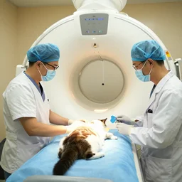 a cat doctor operating a catscan