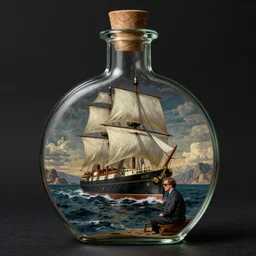 a ship in a bottle but instead of a ship it is jack nicholson, painting by caravaggio and artgerm and greg rutkowski