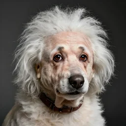 high quality colored portrait of a dog that looks like albert einstein, professional lighting, high detail, dslr, 8 k