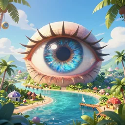 an impossibly giant eye looking over a indescribably wonderful paradise, beautiful digital art,