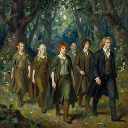 procession of elves in the magical forest. andreas achenbach, artgerm, mikko lagerstedt, zack snyder, tokujin yoshioka, impressionist