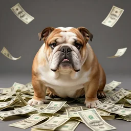 english bulldog in pile of money, artstation