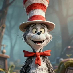 complex 3 d render, hyper detailed, ultra sharp, of the cat in the hat, scary, cinematic, natural soft light, rim light, octane render, artstation, art by artgerm and greg rutkowski, dr seuss
