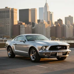 1 9 6 8 ford mustang during golden hour, view of new york in warm light, highly detailed, artstation, concept art