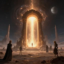 ancient singular portal into godhood flickers omniously on a barren hellish exoplanet, philosophical concept illustrated by James Gurney and Zdislaw Beksinski and Dariusz Zawadski and Greg Rutkowski and Jeffrey Smith, dramatic lighting, ultra HD, HDR, 8k
