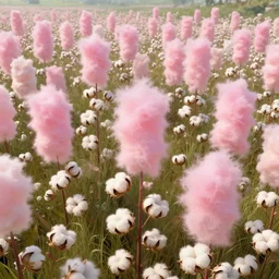 a detailed matte painting of a field of cotton candy plants, cgsocidety, fantasy art