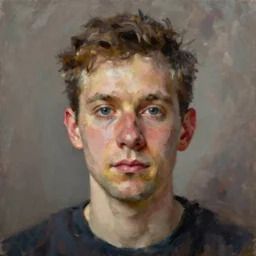 a portrait a very ordinary person, by Malcolm T. Liepke, oil paint, anatomically correct, beautiful perfect face, large brushstrokes, sharp focus, Highly Detailed