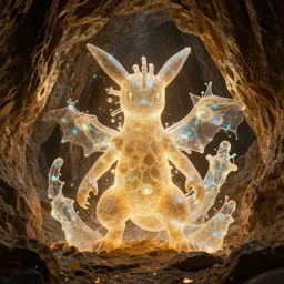 ( rock type pokemon ) creature creature in a alaska cavern, backlit, warm tones, bioluminescent bioluminescent translucent translucent : : by michal karcz, daniel merriam, victo ngai and guillermo del toro : : ornate, dynamic, particulate, intricate, elegant, highly detailed, centered, artstation, smooth, sharp focus, octane render, 3 d