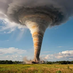 highly detailed realistic photo of giant tornado in open field, vibrant colors, award winning masterpiece photography, hyper realistic, concept art, 8 k detail post - processing