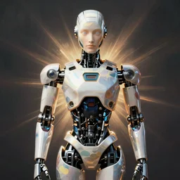 a robot with precisely human proportions and an insanely cool paint job. symmetry!!