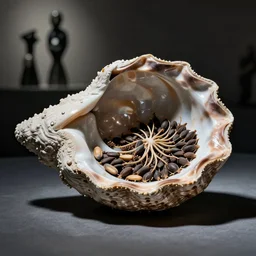 seeds of unraveling with archaic matriarch shell. karl blossfeldt, brancusi, max ernst