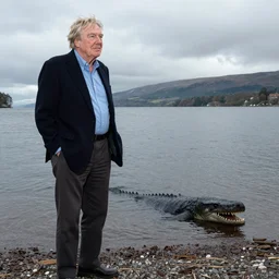 Sir David Attenborough at Loch Ness looking at the Loch Ness Monster