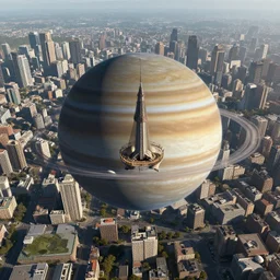 city on jupiter, get a bird's - eye view, fantasy, unreal engine, octane, very detail