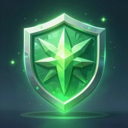 green shield fantasy epic legends game icon stylized, digital illustration radiating, a glowing aura, global illumination, ray tracing, 8 k high definition, intricate details, octane render, unreal engine, trending on arstation