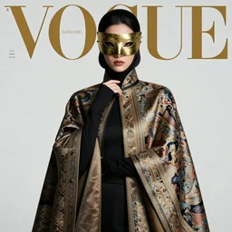 beautiful portrait of the mysterious masked figure, futuristic, vogue cover, vogue poses, beautiful ornamental silk cape, intricate, highly detailed, masterful, fantasy world, sci fi world, in the style of moebius, akira toriyama, jean giraud, 8 k