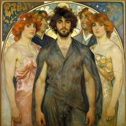 memphis group, attractive male, painting by gaston bussiere, craig mullins, greg rutkowski, alphonse mucha
