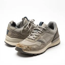 picture of a sneaker in bad condition on a white background