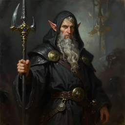 a beautiful portrait painting of a male gnome sorceress in dark robe, portrait fantasy art, dungeons and dragons character art, warcraft art, in the style of michael whelan and frank frazetta