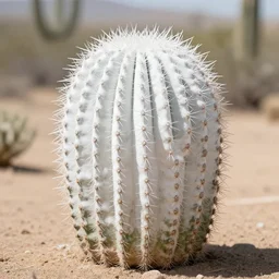 a white colored cactus in the desert, realistic