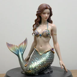 photo taken of an epic intricate, ultra detailed, super realistic smooth, wet, lifelike sculpture of a very, very. beautiful mermaid women wearing torn clamshell bikini with gem and pearl studded fish tail created by weta workshop, zoomed in shots, subsurface scattering, photorealistic, sharp focus, white wall colored workshop, radiant color temperature, f 0. 4, face centered, golden ratio,