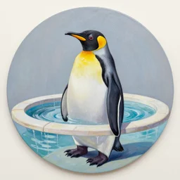 a round penguin fountain, painting, detailed, ricardo bofill
