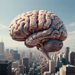 giant brain in the center of a city, cinematic, intricate, abstract, artstation, greg rutkowski, dan mumford, wlop, beeple, octane render