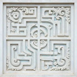 fine details, serpentine maze, fractal swirls, twisty, carved soapstone relief paneling white and pale blue