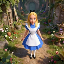 Alice in Wonderland, 3d scene, render, ultra realistic, zenith view, Greg Rutkowski, artstation, cgsociety, unreal engine, 3d scene, render, ultra realistic