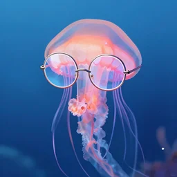 a jellyfish wearing glasses, rimless frames, digital art