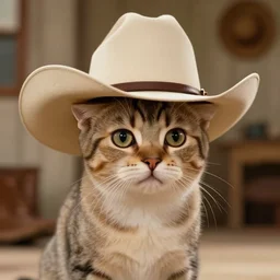 film still of the kitten with the cowboy hat on its head in the 1 9 8 0 s american comedy movie, the cats won the west 4 k