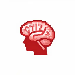 minimalist logo icon for a wandering mind, intrusive thoughts, one person, brain filter pixelated, retro psychology, victo ngai, kilian eng, lois van baarle, red