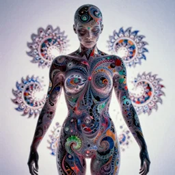 full human fractal body, 90's aesthetic, noise film, photo