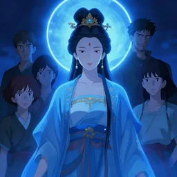 portrait of a female bodhisattva with halo by ilya kuvshinov and anna dittmann and studio ghibli and wlop and rossdraws, digital art, blue lighting, trending on artstation, anime arts, featured on pixiv, blue lighting, hd, 8 k, highly detailed, good lighting, beautiful, epic, masterpiece