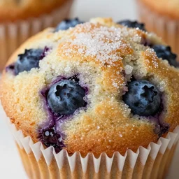 the most delicious closeup macro photograph of a blueberry muffin, looks amazing and delicious, sugar crusted, baked to perfection juicey delicious blueberry mix