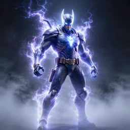 electro storm supervillain, character design, radiating energy, mist, fog, photo realistic, octane render, unreal engine, hyper detailed, volumetric lighting