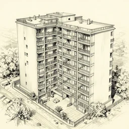 Well-detailed sand covering apartment monochromatic rendering, vivid lines