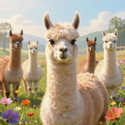 portrait of goat as a llama, surrounded by fields of flowers on a beautiful morning. intricate digital matte painting concept art, photorealistic, colorful, psychedelic, beautifully backlit, subtle tones, sharp focus, cinematic aesthetic octane render, volumetric lighting, by greg rutkowski, edmund leighton, james jean, ross tran and artgerm