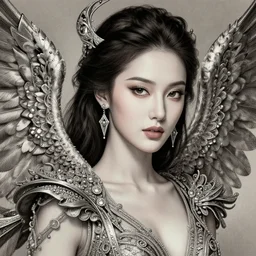 very beauty girl asian, wings, hyper detailed, insane details, intricate, elite, elegant, luxury, by ismail inceoglu dragan bibin hans thoma greg rutkowski alexandros pyromallis rene maritte illustrated, perfect face, fine details, realistic shaded, fine - face, pretty face