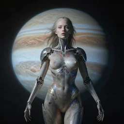 biblical daemonic bautiful cyborg girl with glowing veins, shoulder pads, on planet jupiter, underwater photography, by gerald brom, by mikhail vrubel, by peter elson, muted colors, extreme detail, trending on artstation, 8 k