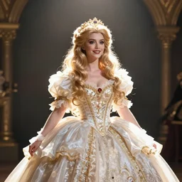 a woman cosplaying puss in boots in an opera gown