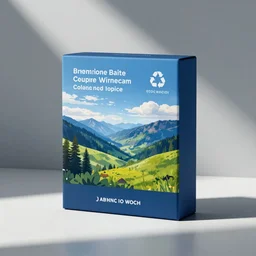 product photography, clean minimal package box design pinterest, artstation, sustainable, eco recycling, blue, beautiful, vibrant, light shafts, pinterest
