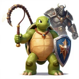 turtle hero, no armor, d & d fighter, war hammer, whip, shield, nordic warrior, dark souls boss, powerful male character from warcraft, character portrait, trading card game art, perfectly shaded, extremely detailed, matte, artstation, volumetric lighting, 8 k, game cover art, sharp focus, by frank frazetta and art