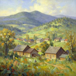 hyperborean village in the style of Thomas Kinkade