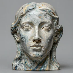 abstract sculpture of beautiful female face and marbling liquifying acrylic painting