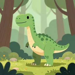 an illustration of a dinosaur 9 ly 9 in the woods, trending on artstation, central composition, very cartoon, shape focus, high detailed, by anton fadeev nz 5 5