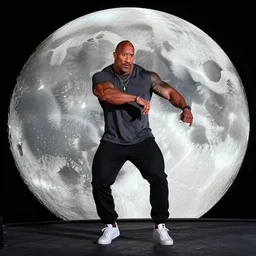 Dwayne Johnson on the moon dancing to hip hop