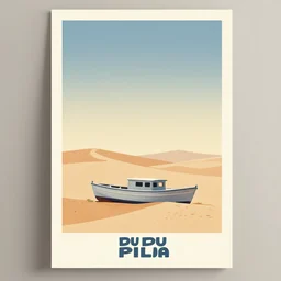 a neo retro poster a boat near dune du Pilat, australian tonalism, pale gradients design, matte drawing, clean and simple design, outrun color palette. painted by Morandi, Agnes Pelton