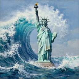 the largest ocean wave in the world is about to hit the statue of liberty, oil on canvas, intricate, 8 k highly professionally detailed, hdr, cgsociety