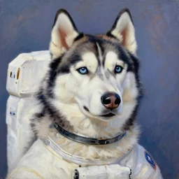 a husky dog astronaut, highly detailed portrait painting by Claude Monet